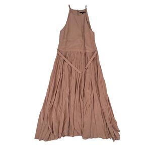 Pre-Loved TIBI Women Peach Pink 100% Silk Long Dress Sleeveless Crew Neck US 2